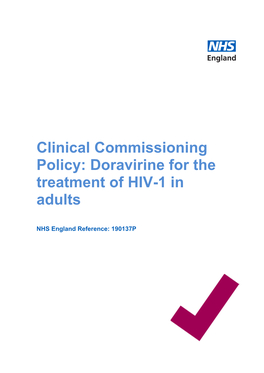 Clinical Commissioning Policy: Doravirine for the Treatment of HIV-1 in Adults