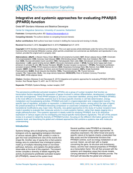 Integrative and Systemic Approaches for Evaluating Pparβ/Δ (PPARD)