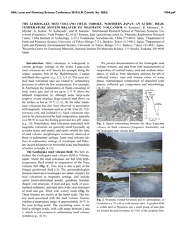 The Goshogake Mud Volcano Field, Tohoku, Northern Japan: an Acidic, High- 1 2 Temperature System Related to Magmatic Volcanism