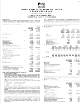 GLOBAL CHINA GROUP HOLDINGS LIMITED 泛華集團控股有限公司* (Incorporated in Bermuda with Limited Liability) ANNOUNCEMENT of FINAL RESULTS for the YEAR ENDED 31 DECEMBER 2002