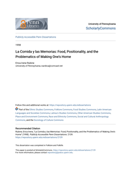 La Comida Y Las Memorias: Food, Positionality, and the Problematics of Making One's Home