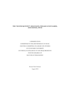 The “Second Quintet”: Miles Davis, the Jazz Avant-Garde, and Change, 1959-68