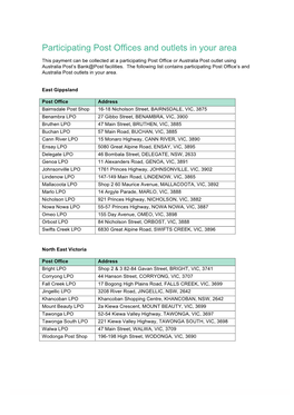 Participating Post Offices and Outlets in Your Area