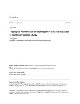 Theological Aesthetics and Performatism in the Aestheticization of the Roman Catholic Liturgy