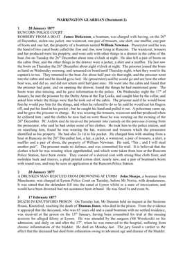 WARRINGTON GUARDIAN (Document 2) 1 20 January 1877 RUNCORN POLICE COURT ROBBERY from a BOAT James Dickenson, a Boatman, Was Ch