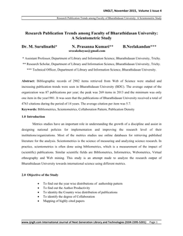 Research Publication Trends Among Faculty of Bharathidasan University: a Scientometric Study