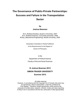 The Governance of Public-Private Partnerships: Success and Failure in the Transportation Sector