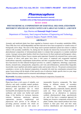 Phytochemical Composition of Essential Oils Isolated