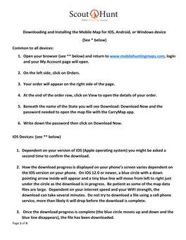 Downloading and Installing the Mobile Map for IOS, Android, Or Windows Device (See * Below) Common to All Devices: 1
