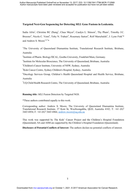 Targeted Next-Gen Sequencing for Detecting MLL Gene Fusions in Leukemia
