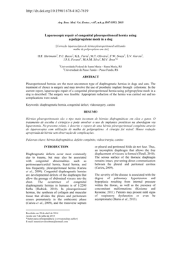 Laparoscopic Repair of Congenital Pleuroperitoneal Hernia Using a Polypropylene Mesh in a Dog
