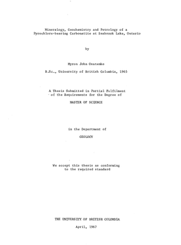 Mineralogy, Geochemistry and Petrology of a Pyrochlore-Bearing Carbonatite at Seabrook Lake, Ontario