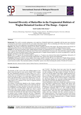 Seasonal Diversity of Butterflies in the Fragmented Habitats of Waghai Botanical Garden of the Dangs - Gujarat