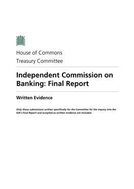 Independent Commission on Banking: Final Report