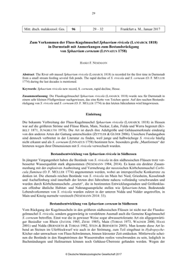 Zum Vorkommen Der Fluss-Kugelmuschel Sphaerium Rivicola (LAMARCK 1818) in Darmstadt Mit Anmerkungen Zum Bestandsrückgang Von Sphaerium Corneum (LINNAEUS 1758)