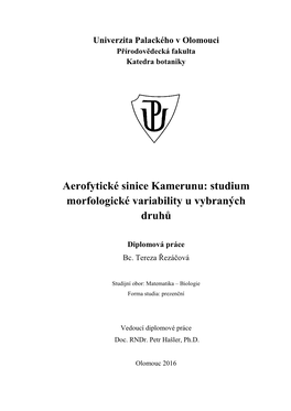 Aerofytické Sinice Kamerunu: Studium Morfologické Variability U Vybraných Druhů