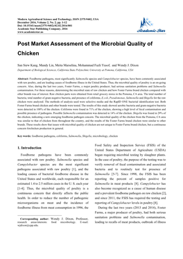 Post Market Assessment of the Microbial Quality of Chicken