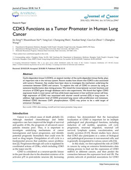 CDK5 Functions As a Tumor Promoter in Human Lung Cancer Jie Zeng1#, Shuanshuan Xie1#, Yang Liu1, Changxing Shen1, Xiaolian Song1, Guo-Lei Zhou2, 3, Changhui Wang1