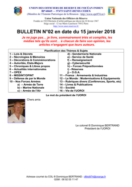 BULLETIN N°02 En Date Du 15 Janvier 2018