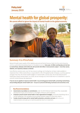 Mental Health for Global Prosperity: We Cannot Afford to Ignore the Impact of Mental Health on the Global Economy