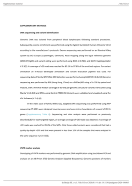 SUPPLEMENTARY METHODS DNA Sequencing and Variant