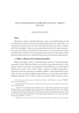 Nüfus Defterleri'ne Göre Boynuincelü Aşireti (1830