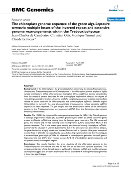 The Chloroplast Genome Sequence of the Green Alga Leptosira Terrestris