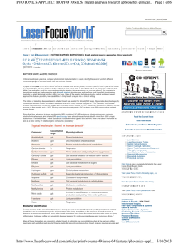 Page 1 of 6 PHOTONICS APPLIED: BIOPHOTONICS: Breath Analysis