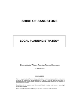 Local Planning Strategy Shire of Sandstone Endorsed by The