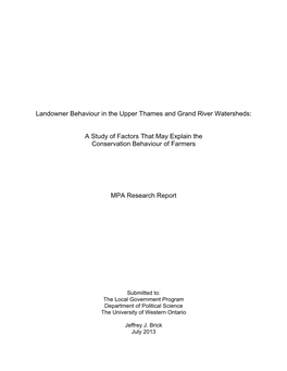 Landowner Behaviour in the Upper Thames and Grand River Watersheds: a Study of Factors That May Explain the Conservation Behavio