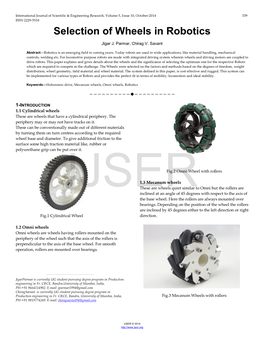 Selection of Wheels in Robotics Jigar J