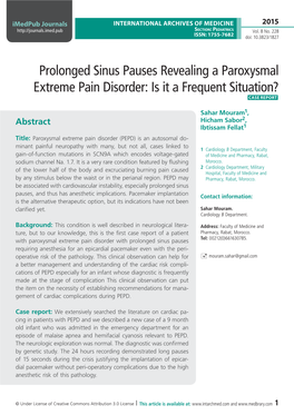Prolonged Sinus Pauses Revealing a Paroxysmal Extreme Pain Disorder: Is It a Frequent Situation? Case Report