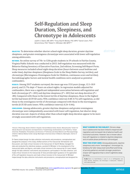 Self-Regulation and Sleep Duration, Sleepiness, and Chronotype in Adolescents Judith A