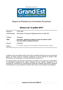 Rapport Du Président À La Commission Permanente Du 13 Juillet 2017