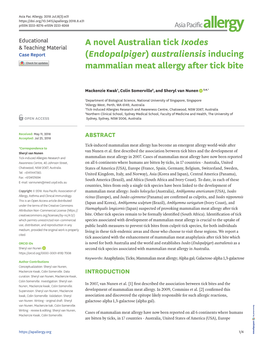 Australiensis Inducing Mammalian Meat Allergy After Tick Bite