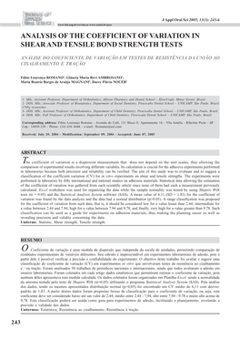 Analysis of the Coefficient of Variation in Shear and Tensile Bond Strength Tests