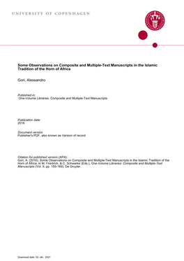 Some Observations on Composite and Multiple-Text Manuscripts in the Islamic Tradition of the Horn of Africa