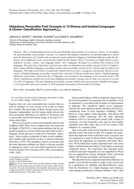 Ubiquitous Personality-Trait Concepts in 13 Diverse and Isolated Languages: a Cluster–Classiﬁcation Approach