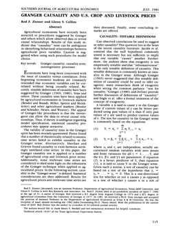 GRANGER CAUSALITY and U.S. CROP and LIVESTOCK PRICES Rod F