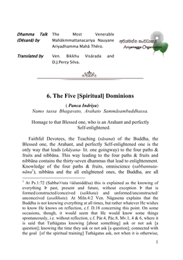 [Spiritual] Dominions ( Panca Indriya) Namo Tassa Bhagavato, Arahato Sammāsambuddhassa