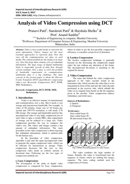 Analysis of Video Compression Using DCT