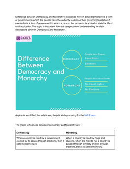 Difference Between Democracy and Monarchy Is Explained Here In