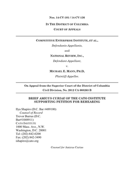 Ilya Shapiro (D.C. Bar #489100) Counsel of Record Trevor Burrus (D.C