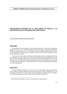 Propietarios Agrarios En La Vega Media De Sevilla Y Su Importancia En La Organización Territorial