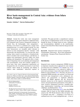 River Basin Management in Central Asia: Evidence from Isfara Basin, Fergana Valley