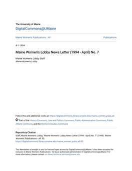 Maine Women's Lobby News Letter (1994 - April) No