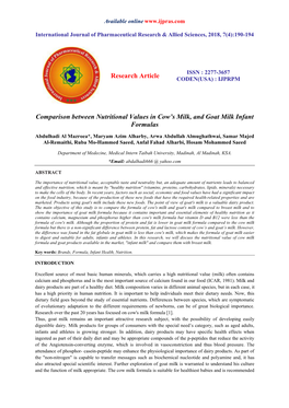 Research Article Comparison Between Nutritional Values In