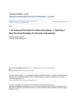 I. an Improved Procedure for Alkene Ozonolysis. II. Exploring a New Structural Paradigm for Peroxide Antimalarials