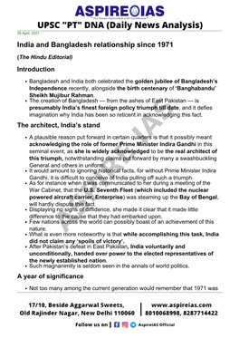 India and Bangladesh Relationship Since 1971