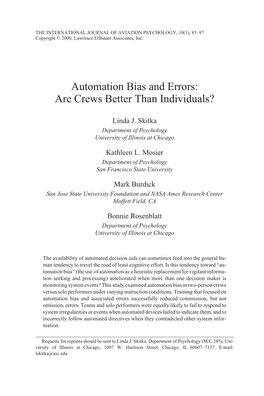 Automation Bias and Errors: Are Crews Better Than Individuals?